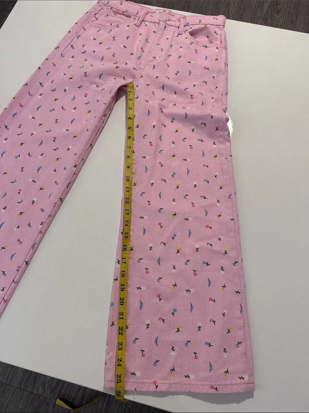 Old Navy • Girls High Rise Baggy Wide Leg Jeans • Pink & Floral • Size 14
